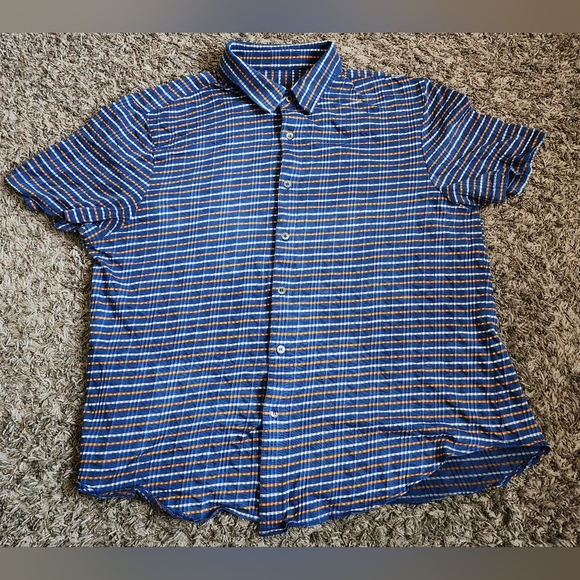 Mr.Turk Blue Orange White Striped Short Sleeve Button Shirt Men's XL - Picture 1 of 7